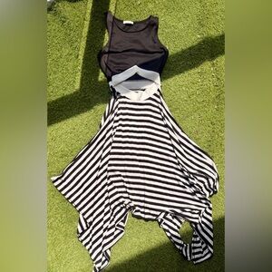 tea n rose Black & White Striped Asymmetrical Cutout Dress